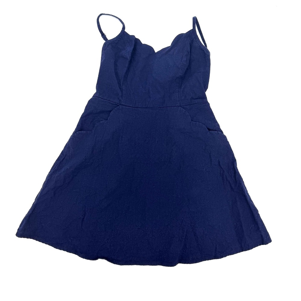 Market‎ & Spruce Navy Blue Linen Blend Cutout Back Dress Pockets D61189 Womens S